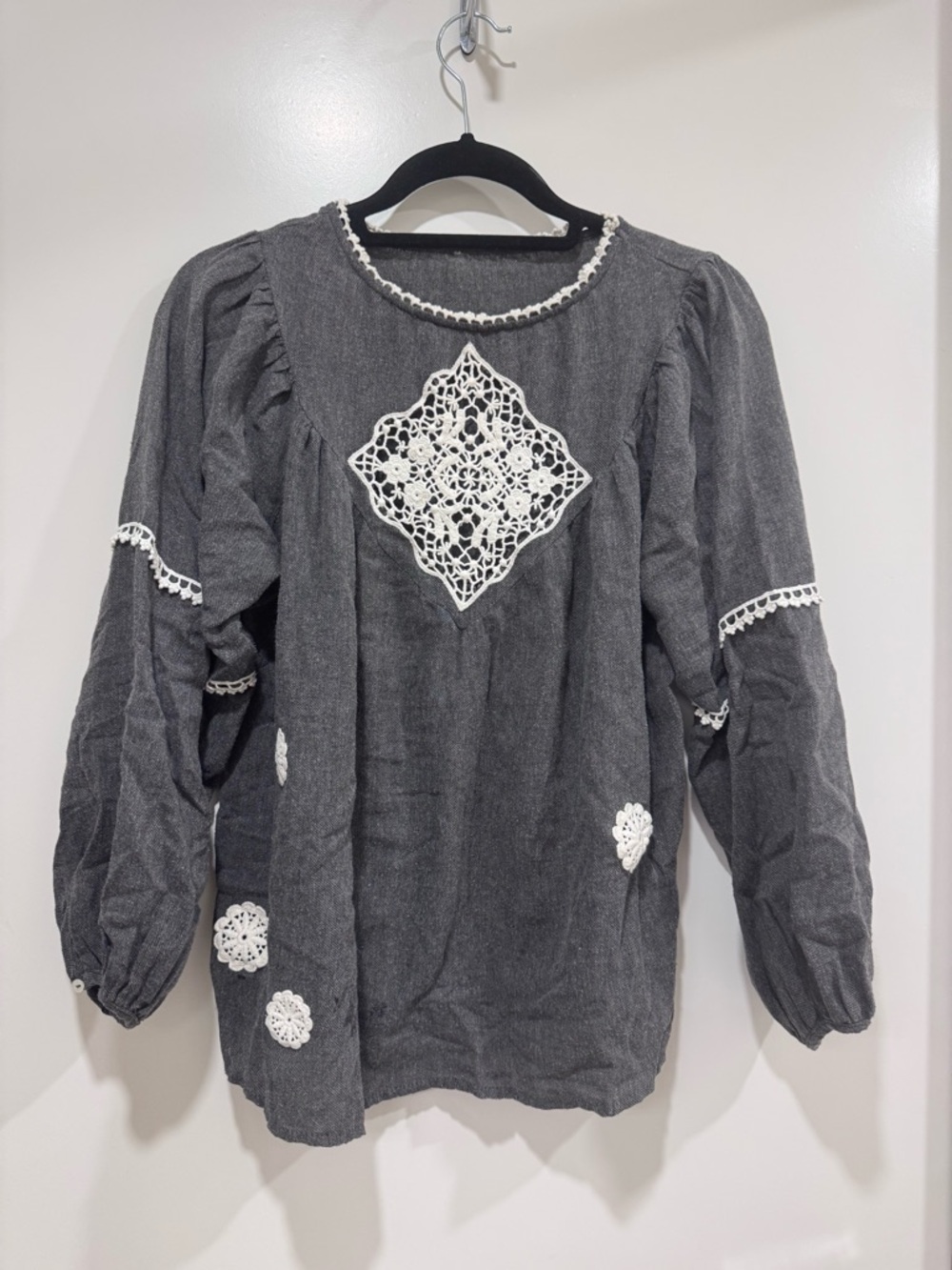 3/$50! Gray Crochet-Applique Peasant Blouse - Women